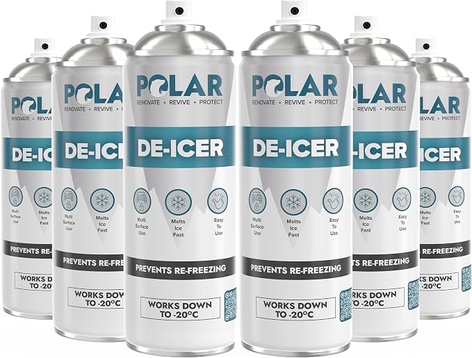 Polar De-Icer Spray for Car Windshield - 6 x 17 oz | Fast-Acting & Stops Re-Freezing | Instantly Melts Ice and Frost at −4°F | Spray Deicer for Car Windscreens, Mirrors, Headlights, Locks & Gates