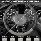 Black and Gray Microfiber Auto Car Steering Wheel Cover Universal 15 inch