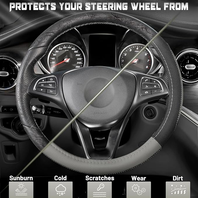 Black and Gray Microfiber Auto Car Steering Wheel Cover Universal 15 inch