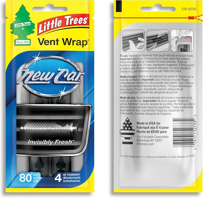 Car Air Freshener | Vent Wrap Provides Long Lasting Scent, Invisibly Fresh | New Car Scent, 16 Air Fresheners