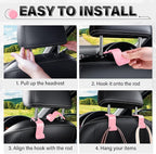 Universal 2 Pack Car Seat Headrest Purse Hook, Carbon Fiber Back Seat Hook Storage Organizer Hanger for Purse Handbag Coat, Car Interior Accessories(Pink)