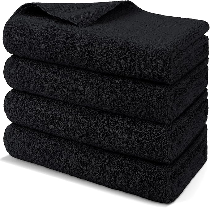 Professional Large Microfiber Car Drying Towels 4 Pack, Lint Free, Scratch Free, Highly Absorbent Drying Towel for Cars, SUVs, RVs, Trucks, and Boats,31" x 24 ", Black
