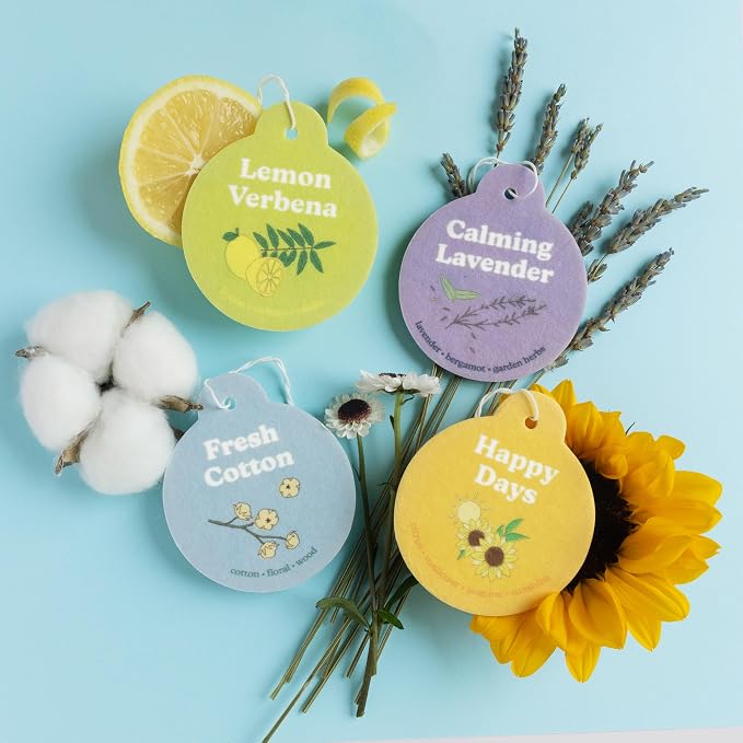 Clean Mix Car Charms 4-Pack Included Scents: Lemon Verbena, Fresh Cotton, Happy Days, Calming Lavender