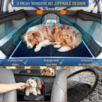 Dog Car Seat for Large Medium Dogs, Back Seat Extender for Pets with Hard Bottom, Waterproof Dog Seat Cover with 3 Mesh Windows, Removable Fleece Mat for Cars SUVs Trucks
