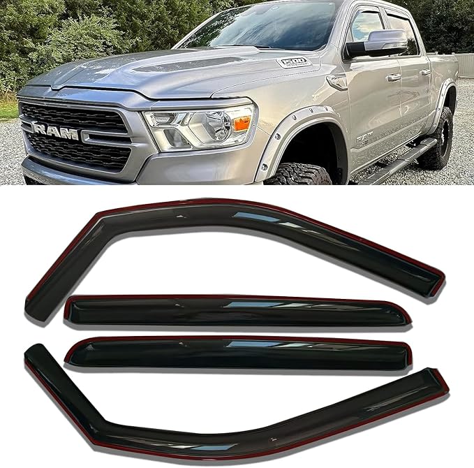 in-Channel Truck Window Visors Rain Guards Side Window Deflectors & Visors for Ram 1500 Crew Cab 2019-2025, Vent Shade Wind Deflectors 2020 2021 2022 2023 2024 194806 4-Pieces Set