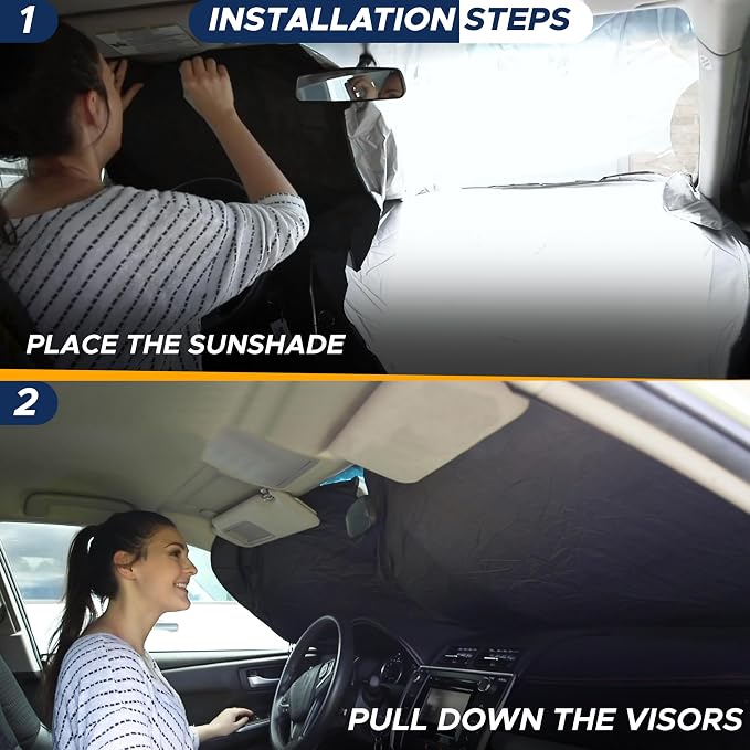 RV Windshield Sunshade | Reflective RV Windshield Cover for UV Rays & Heat Protection, Keeps Your RV Motorhome Cool | Shades for RV Fits RVs, Trucks, Motorhomes, Buses | XXXXX-Large 102"x51"