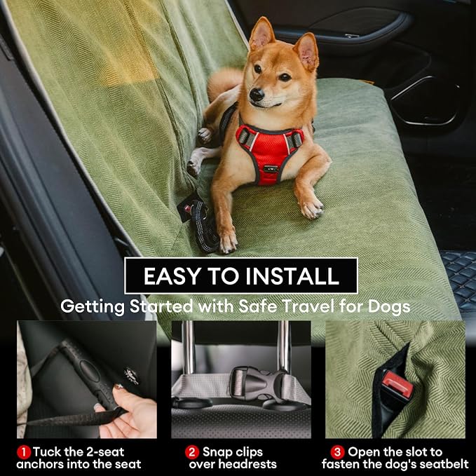 Dog Car Seat Cover for Back Seat, Back Seat Pet Cover for Dogs Waterproof, Scratchproof Dog Backseat Cover, Non-Slip Bench Car Seat Protector, Universal Fit Most Cars, SUVs, Trucks, Green
