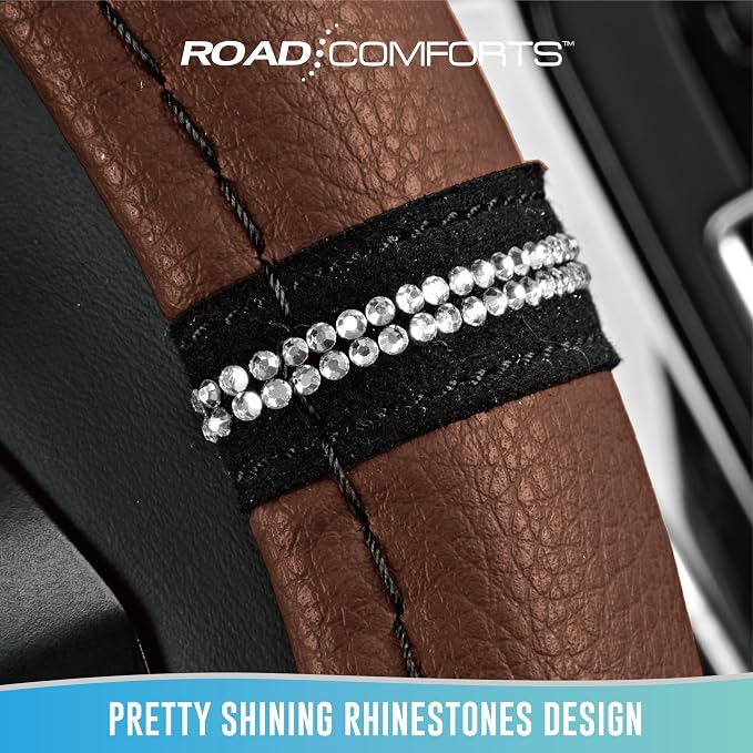 Leopard Steering Wheel Cover for Women, Cute Anti-Slip Microfiber Leather, Universal Fit 14.5-15 Inch Round Steering Wheel - Brown