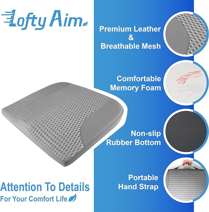 Car Seat Cushion, Car Seat Pillow, Automotive Cushion | Memory Foam Car Seat Cushion for Long Driving, Butt Pillow for Pain Relief, Driver Seat Cushion for Car, Office, Dark Gray
