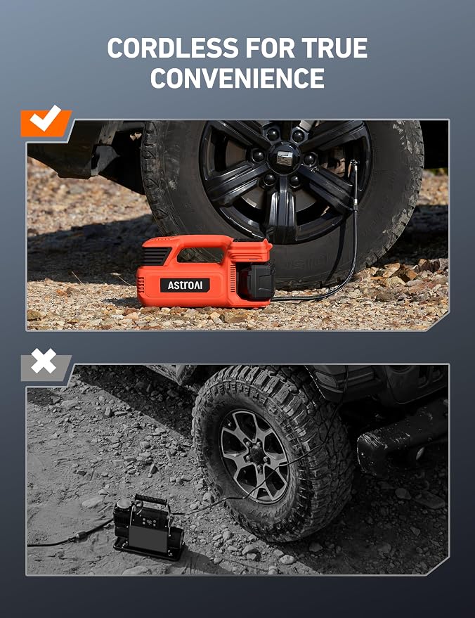 TC4 Portable Air Compressor Tire Inflator, 470W 18V Cordless Air Pump for Truck Tires with 4000mAh Battery, 150PSI Heavy Duty Air Compressor with Digital Display for Car, RVs, SUV Red