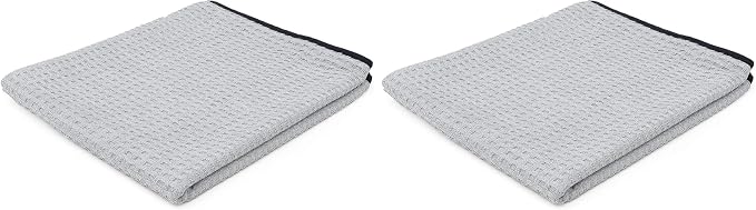 The Big One - Waffle-Weave Microfiber Drying Towel; Super Absorbent for Car Washes, Detailing, and More; Buttersoft Suede Edges; Scratch-Free, 450GSM, 25in x 40in, Grey (Pack of 2)