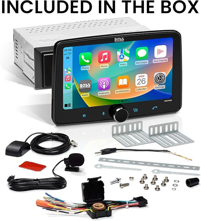 BCPA8 Single DIN Car Stereo Wireless Apple CarPlay, Android Auto, 8 Inch Touchscreen, Bluetooth, AM/FM Radio Receiver