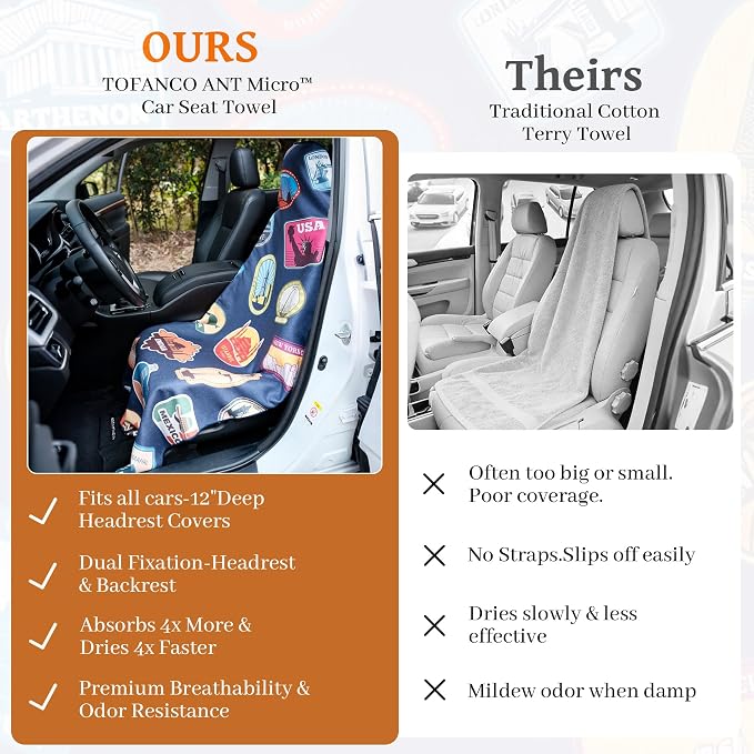 Car Seat Cover Towel for Front Seats Non-Slip with Headrest Pocket & Strap | Universal Fit for Cars Truck SUV|Car Seat Hoodie & Phocho Perfect After Gym Workout, Beach,Yoga and Running|Anti-dog Scratch