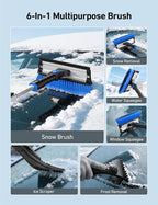 47.2" Ice Scrapers for Car Windshield, 3 in 1 Sturdy Snow Brush with Squeegee, 10 Adjustable Length Settings, Extendable Aluminum Handle, 180° Pivoting Snow Scraper for Car, Truck, SUV(Blue)