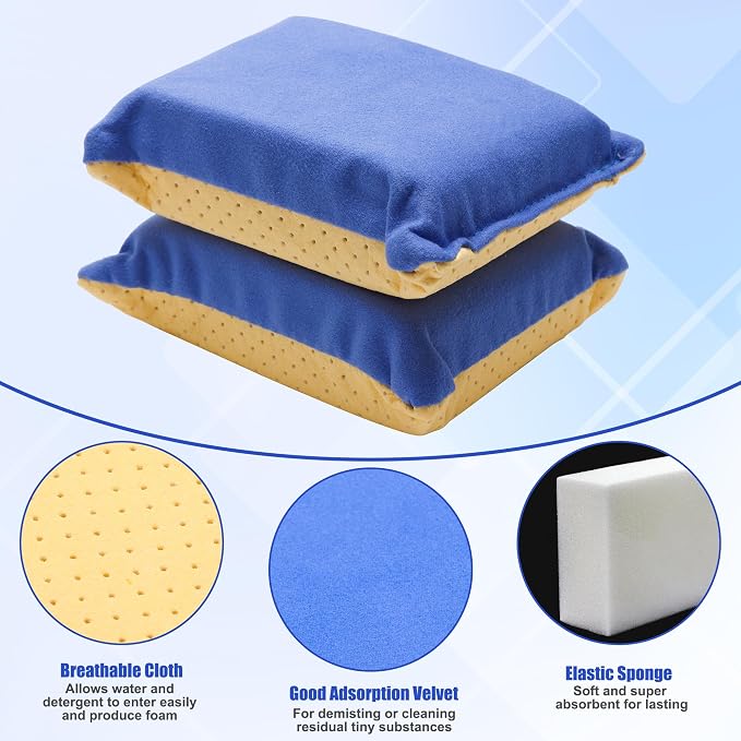2PCS Window Defogger Sponge, Absorbent Window Glass Defogger Car Windshield Cleaner for Auto Cleaning(Blue+Yellow)