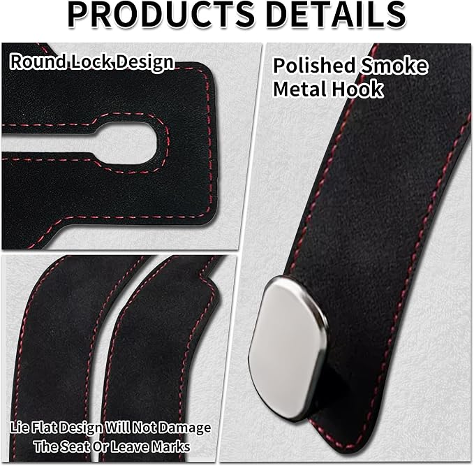 Suede Leather Headrest Hooks for Car, 2 Pack Double Seat Back Organizer Hooks for Purses & Bags, Heavy Duty Metal Car Purse Holder for Handbags, Grocery Bags, Universal Vehicle Storage Accessories