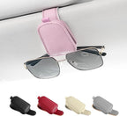 Sunglasses Holder for Car, Leather Magnetic Buckle Sun Visor Sunglass Clip, Ticket Card Storage Glasses Clip, Car Interior Accessories for Men and Women（Pink）