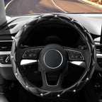 Diamond Soft Leather Anti-Slip Steering Wheel Cover with Bling Bling Crystal Rhinestones, Universal 15 Inch for Women Girls, Fit Vehicles, Sedans, SUVs, Vans, Trucks - Black