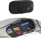 Car Sun Visor Organizer, Sunglass Holder and Storage Pocket, Card Cash Pouch with Multi-Pocket Net Zipper, Case Bag for License Pen Key, Auto Accessories for Truck, SUV, Van (Black)