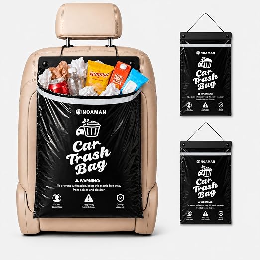 2Pack 50PCS Car Trash Bags, 2.5 Gal Leakproof & Smell Proof. Heavy-Duty Garbage Bags for car, SUV, Truck, RV. Stick-on or Headrest Mount. Alternative to Car Trash Can. Black