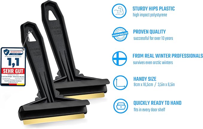 Car Ice Scraper Brass Blade - fast, easy & efficient - [ 2 Pack ] Brass Ice Scraper for Car - Ice Scrapers for Car Windshield Ice Scraper - Original Murska from Europe - for Winter - A054-2 Black