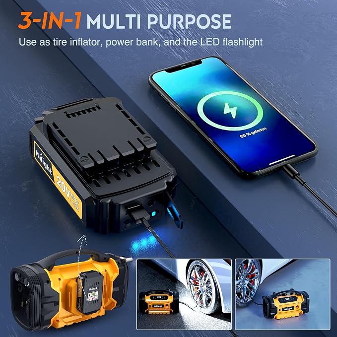 Portable Air Compressor Tire Inflator 3 Power Sources Pump 160PSI Dual Powerful Motors Fast Inflate Auto Shutoff for Cars & Inflatables Inflation/Deflation