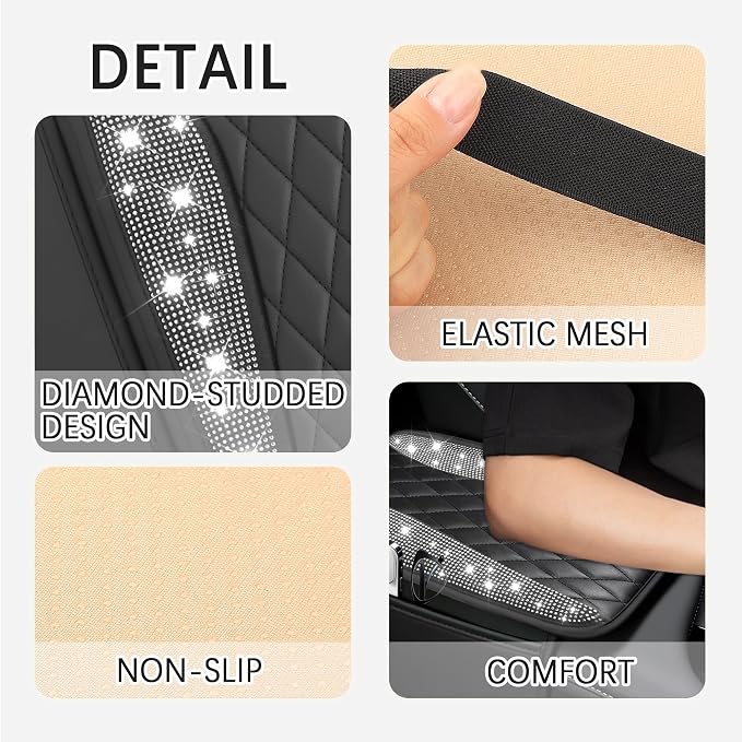 Bling Rhinestones Center Console Covers for Cars,Upgraded Arm Rest Cover for Car with Side Storage Pocket for Car Seat Organizer,Middle Console Cover Stylish Car Decoration (Bling Silver)