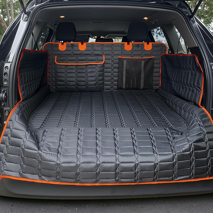 SUV Cargo Liner for Dogs, Waterproof Pet Cargo Cover with Bumper Flap Protector, Scrachproof Non-Slip Dog Seat Mat for SUVs, Large Size Cargo Liner Universal Fit (Orange)