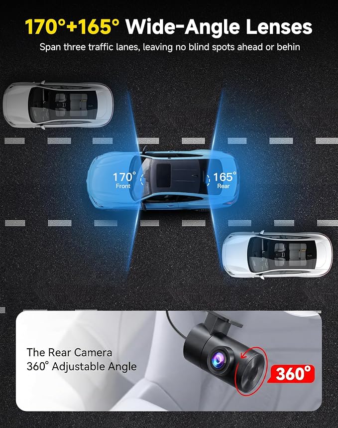 Dash Cam Front and Rear: 4K+2.5K Dashcam with 5G WiFi APP Control & 64GB Card - Dual Dash Camera for Cars with 24H Parking Mode Night Vision Loop Recording Emergency Lock (V3)