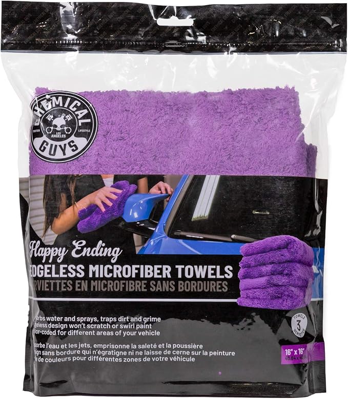 MIC34803 Happy Ending Ultra Plush Edgeless Microfiber Towel, Purple (16" x 16")