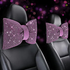 4 PCS Bling Car Pillows,Rhinestones Bowknot Car Headrest Pillow,Car Neck Pillow for Driver Relax Necksupport,Sleeping Travel Support Neck Pillow,Shiny Diamond Interior Accessories for Women,Pink