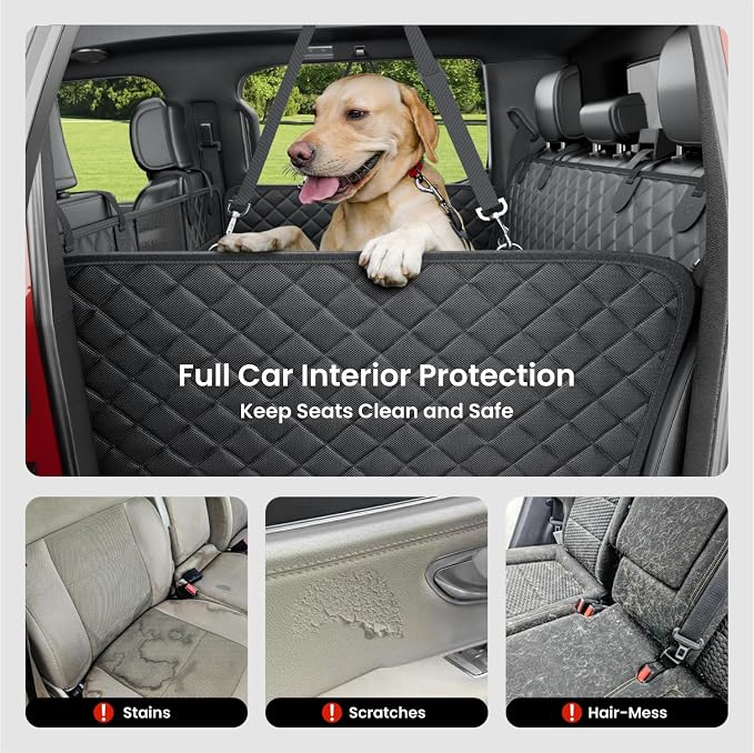 Dog Truck Seat Cover for Back Seat, Hard Bottom Dog Hammock for Car, Pet Bed Extender for 2-4 Large Dogs, Waterproof Seat Protector, Universal XL Size Fits for Crew Cab Truck/SUV, Black