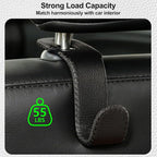 Car Seat Headrest Hook, Universal Vehicle Storage Hanger, Leather with Metal Car Seat Back Organizer for Handbag, Purse, Coat, Ergonomic Design, Black 4 Pack