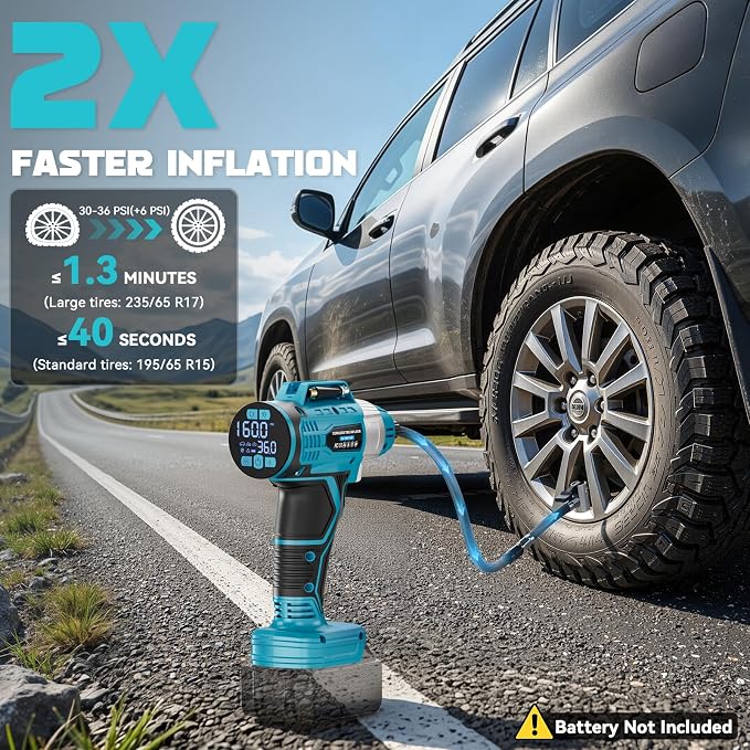 160PSI Cordless Tire Inflator Compatible with Makita 18V Battery, DC 12V Portable Air Compressor with Digital Pressure Gauge, 2X Faster Air Pump for Car, SUVs, Motor, Bike, Ball (Tool Only)
