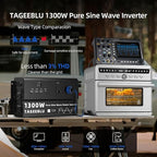 1300W Pure Sine Wave Power Inverter 12V DC to 110V 120V AC for Solar, Truck | Inverter for Car with 4 AC Outlets & 4 USB (30W QC & PD), LCD Display, 2600W Peak, Car Converter for RV Home Off-Grid Camping
