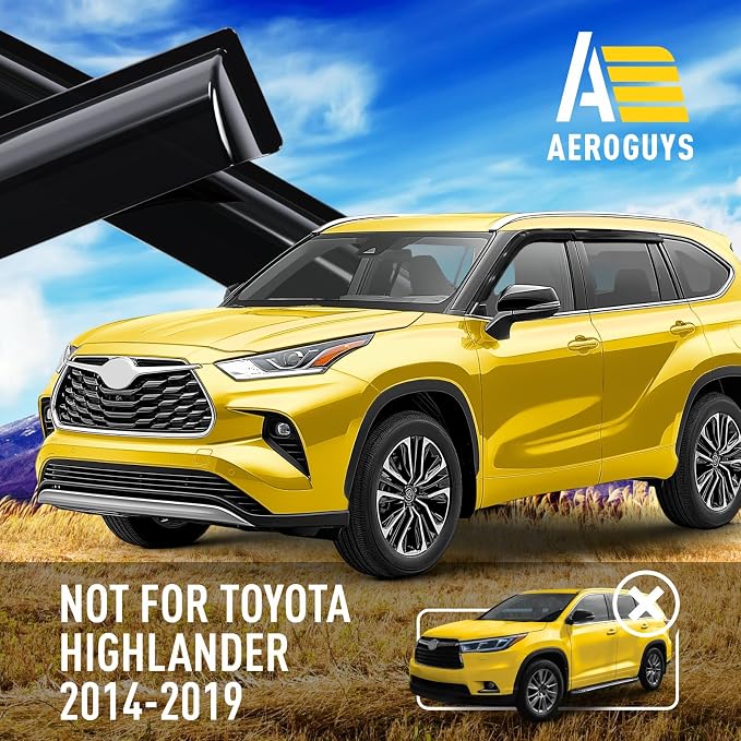 Extra Durable Window Deflectors Tape-On Window Visors Rain Guards Fit for Toyota Highlander 2020-2026, Sun Visors, Wind Vent for Shades, Exterior Car Accessories - 4pcs. AG0740