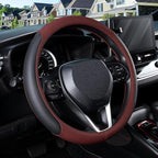 Steering Wheel Cover for 14.5-15 inch Wheels, Breathable PU Leather with Perforated Sides, Anti-Slip Grip, Universal Fit for Cars & SUVs, Black and Burgundy