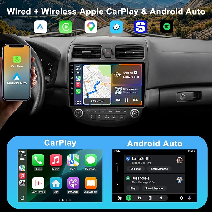 Car Radio Stereo for Honda Accord 7th Gen 2003-2007, 10.2 Inch IPS Touchscreen Android 13 64GB, Wireless CarPlay Android Auto, Plug and Play, 1080P Backup Camera, 5G WiFi, GPS, SWC, AM/FM Radio
