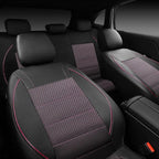 Piping PU Leather Car Seat Cover Full Set,Inside Zipper Design and Reserved Opening Holes，Airbag Compatible,Universal FIT for Car, SUVs,Van,Trucks（Full Set, Black & Pink）