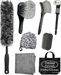 8PCS Pro Wheel Cleaning Kit - Synthetic Wool Brushes, Detailing Brush, Tire Brush, Wash Mitt, Drying Towel & Carry on Bag - Scratch-Free Rim Cleaning Kit