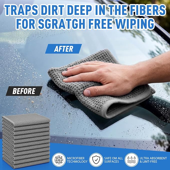 30 Pcs Premium Waffle Weave Cleaning Cloths 12"x12" Reusable Absorbent Towels, Lint Free Streak Free Rags for Car, Kitchen, Glass, Window