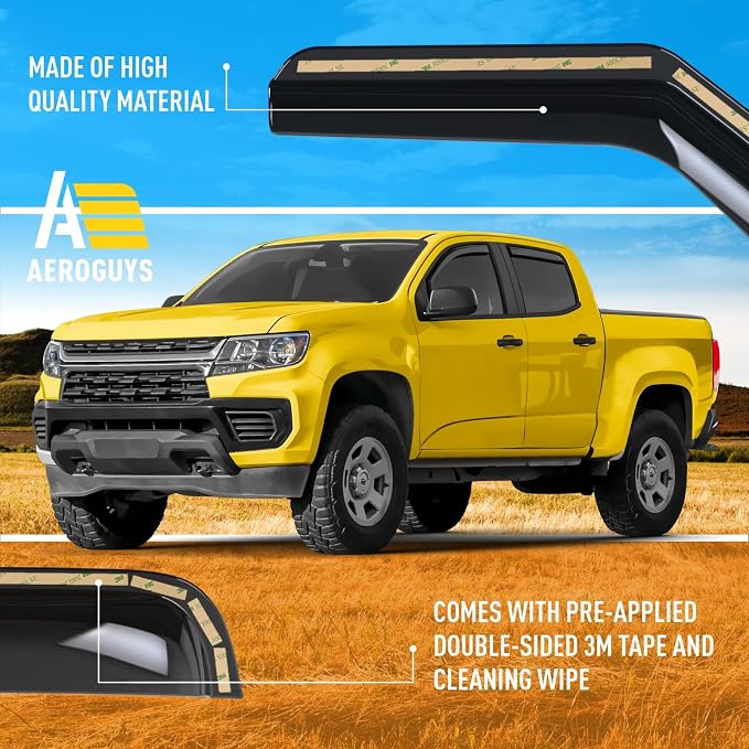 Extra Durable Window Deflectors in-Channel Window Visors Rain Guards Fit for Chevrolet (Chevy) Colorado 2015-2022 Crew Cab, Sun Visors, Wind Vent for Shades, Exterior Car Accessories - 4pcs. AG0275