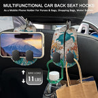 2PCS Car Seat Back Storage Headrest Hooks, Sea Turtle Purse Holder Bags Hanger, PU Leather Double Metal Hook for Backseat Organizer, Women Car Accessories Organization