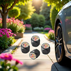 Tire Valve Stem Caps Cover,4 Pcs Metal Black Air Valve Cap, Aluminum Car Wheel Stem Caps,Universal Stem Covers for Cars,Trucks,Bikes,Bicycles, Motorcycles,Corrosion Resistant (Floral)