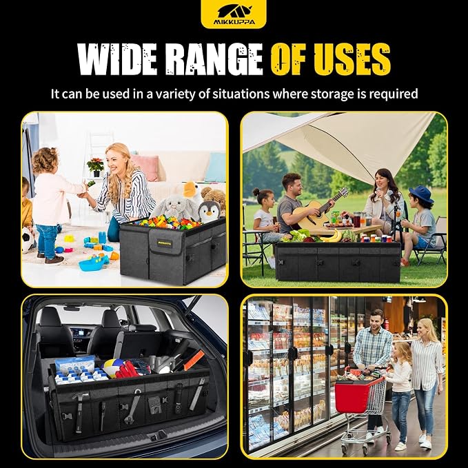 Car Trunk Organizer - 95L Collapsible Trunk Organizer with Lid, Sturdy Car Storage for SUV Auto Truck Van with Adjustable Straps and Non Slip Bottom (Gray, XX-Large)