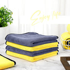 12 Pcs Microfiber Towels for Cars, 800 GSM Plush Drying Cleaning Cloth Bulk, 16 x 16 Inch Thick Absorbent Wash Detailing Towels for Car Polishing, House, Kitchen Cleaning(Yellow and Gray)