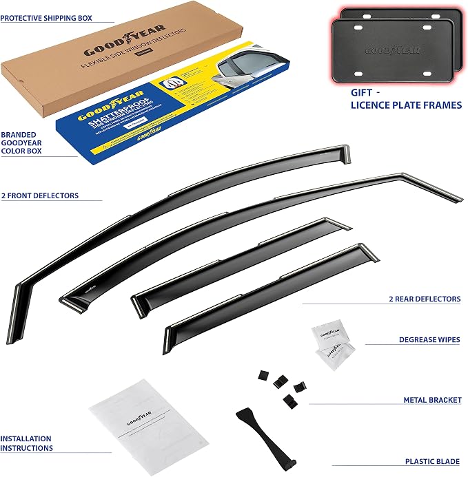 Goodyear Shatterproof in-Channel Window Deflectors for Hyundai Santa Cruz 2022-2026, Rain Guards, Window Visors for Cars, Vent Deflector, Car Accessories, 4 pcs - GY008454