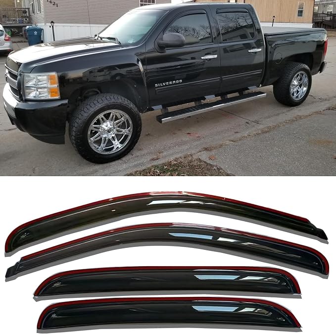 in-Channel Window Visors Rain Guards Sun Rain Snow Vent Guard Shade for 2007-2013 Chevy/GMC Crew Cab Pickup SUV Wind Deflectors 194515 4-Pieces Set