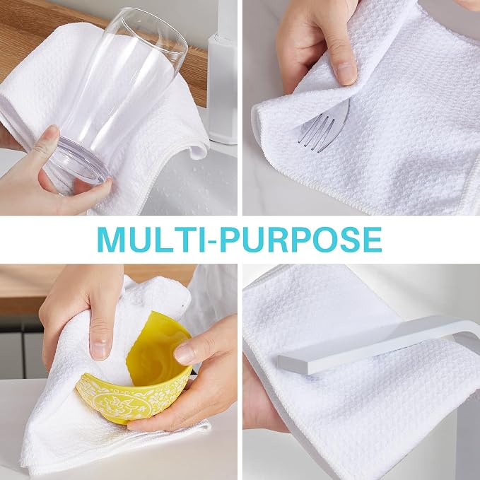Large Microfiber Waffle Weave Cleaning Cloth,Highly Absorbent Kitchen Towels,Quick Drying Lint Free Dish Towels for Kitchen,6 Pack,White,15.7×15.7 inch