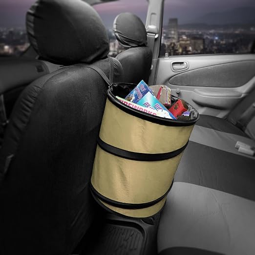 Automotive Waterproof Portable Collapsible Large Can Garbage Container fits Most Cars,Polyethylene, SUVs, and Trucks Beige Trash